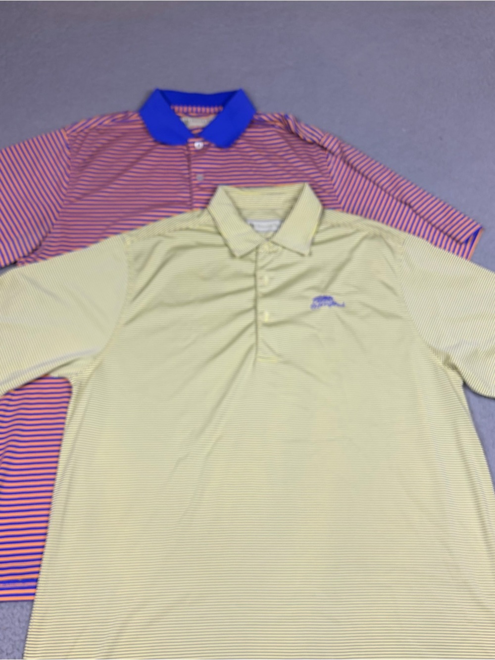 Lot of 2 Donald Ross Polo Men's L Yellow & Orange Blue Striped Golf Performance